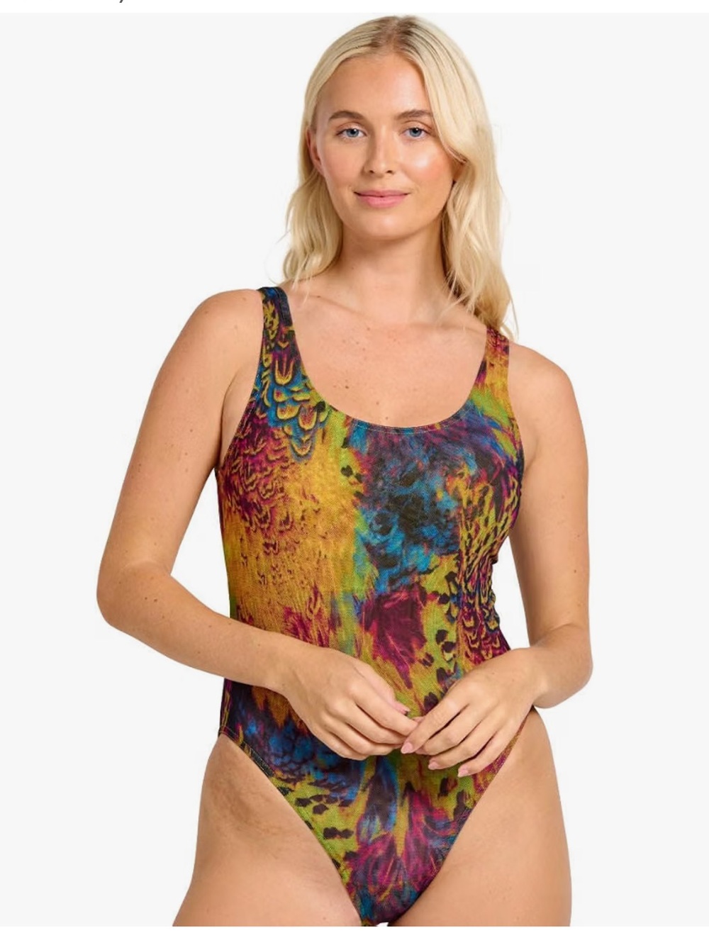 Kiniki Amalfi Tan Through Multicolor Scoop Neck One-Piece Swimsuit | Size 12